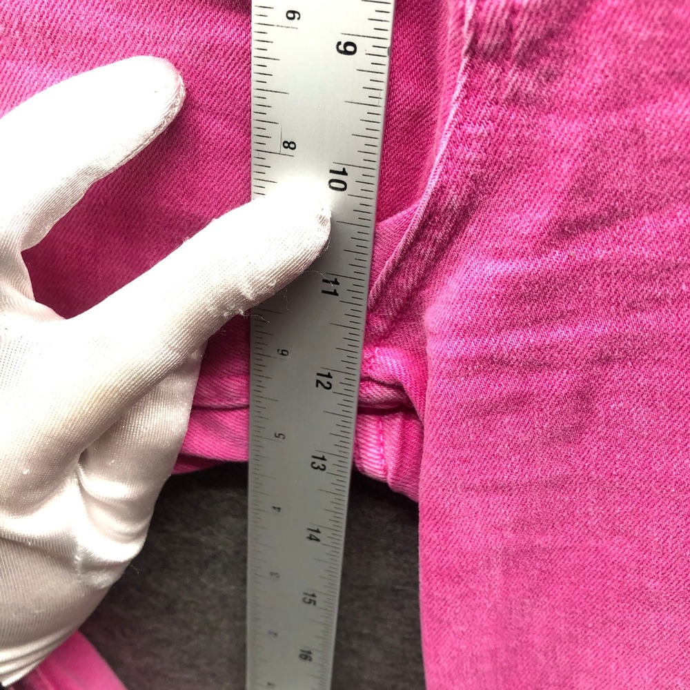 Zara High Waisted Wide Leg Pink Jeans Womens 8 Frayed Barbie Stretch - Picture 7 of 10